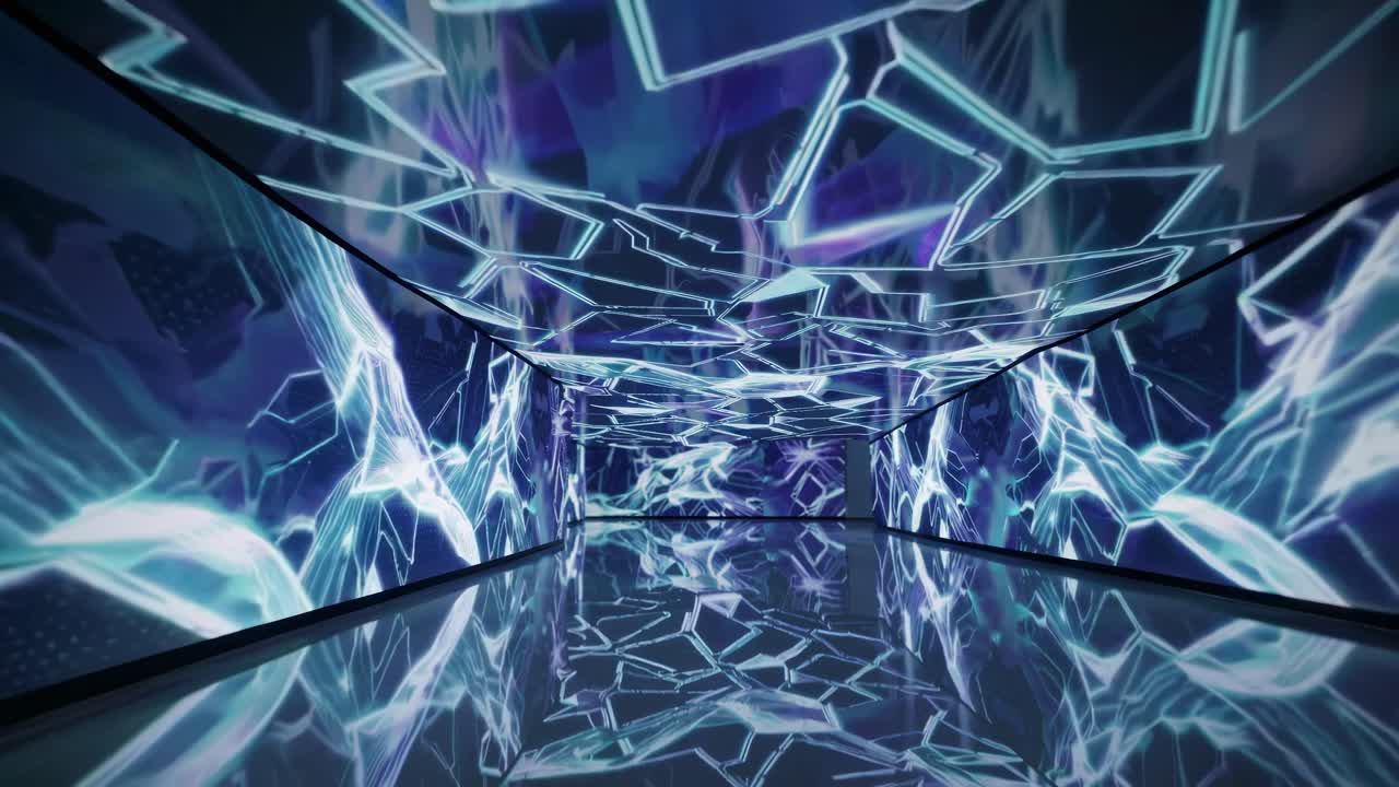 Futuristic video concept with a wide-angle view of a digital tunnel