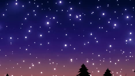 starry night sky animation over silhouette of trees