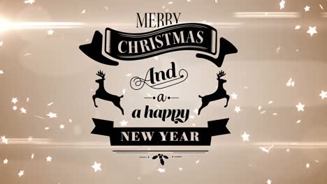 Merry-christmas-and-happy-new-year-text-banner-against-glowing-stars-floating-on-grey-background