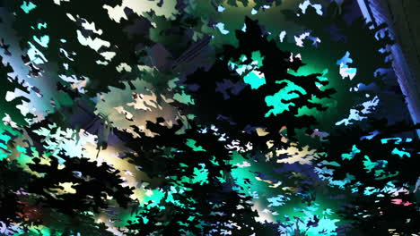 Abstract colorful patterns that are lit up from behind on the ceiling at the Atlanta, GA airport