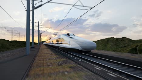 high speed fast train passenger locomotive in motion at the railway