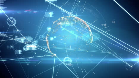 animation of globe over network of connections and data processing