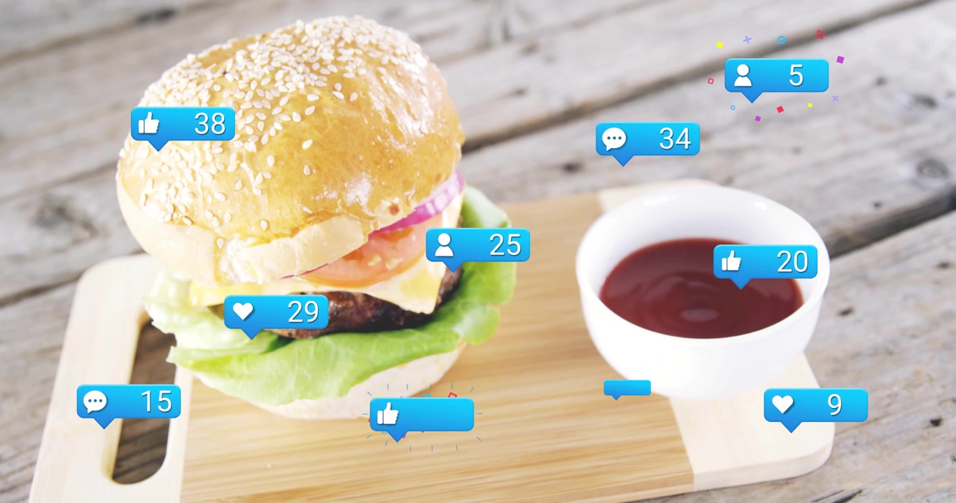 Small blue badge appearing starts blue badges growing around sesame burger, showing growth