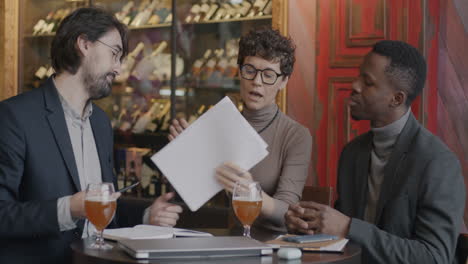 business meeting in a wine bar