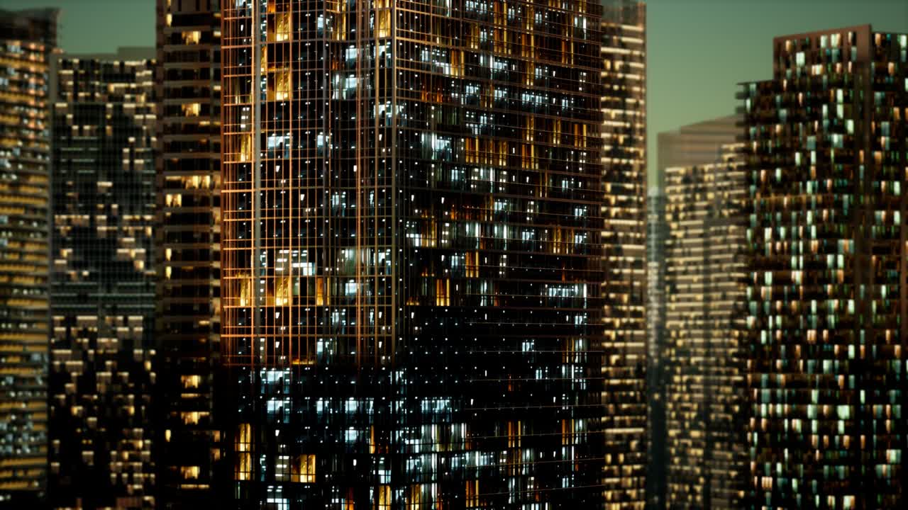 rascacielos en el barrio de negocios por la noche