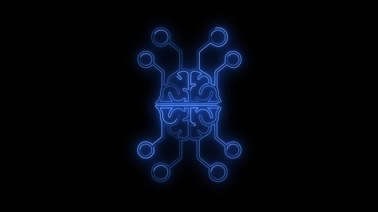 Neon Brain Technology Icon Isolated on Black Background. Artificial Intelligence Concept Icon.