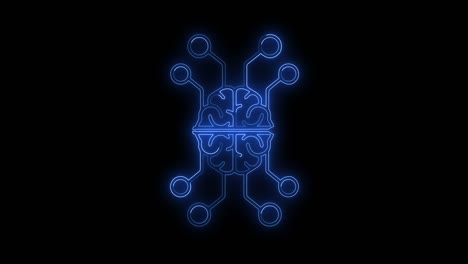 neon brain technology icon isolated on black background. artificial intelligence concept icon.