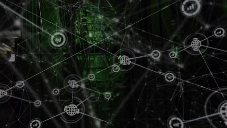animación de iconos digitales y redes de conexiones a través de servidores informáticos