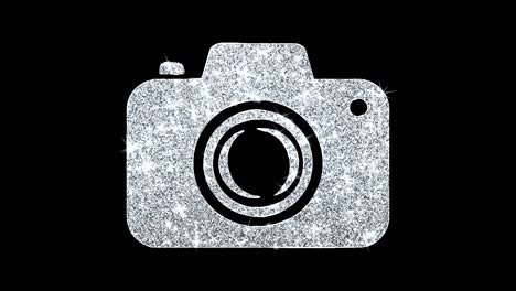 camera photography icon shining glitter loop blinking particles .