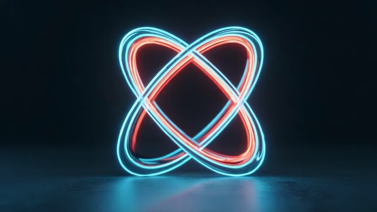 Dynamic and Vibrant Visual Representation of Energy Symbolized Through an Intricate Design Featuring Intertwined Lines and Brilliant Red and Blue Light Effects