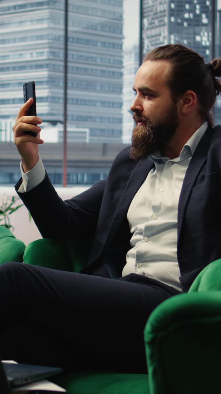 Vertical Video Rude furious director yelling at his partners on teleconference call