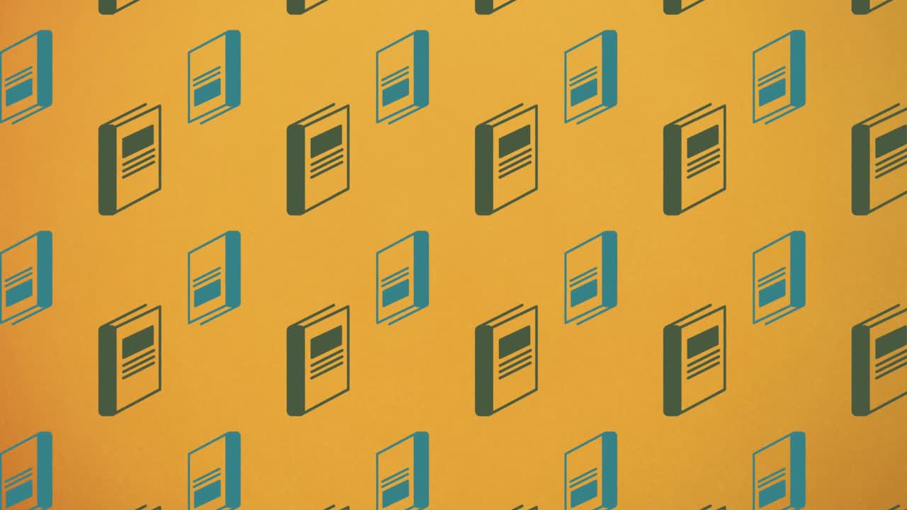 오렌지색 배경 위에 있는 책 아이콘의 애니메이션