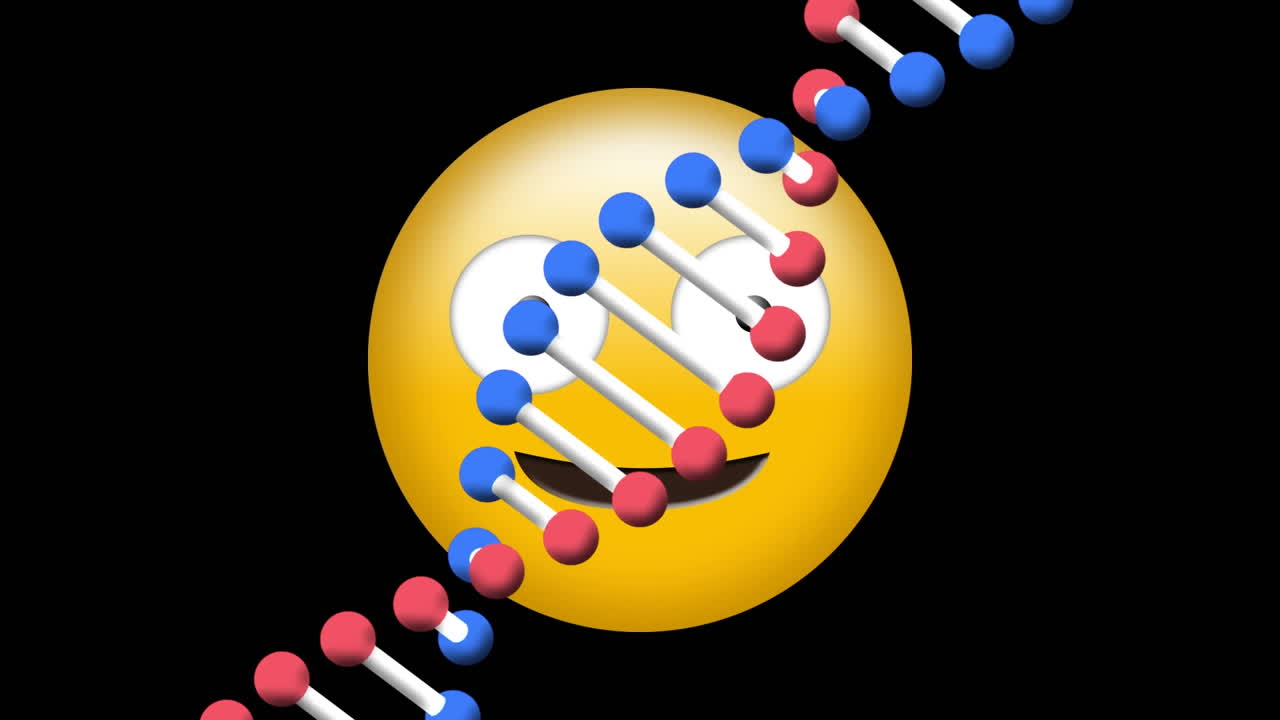 dna 가닥 위에 행복한 이모지 아이콘의 애니메이션