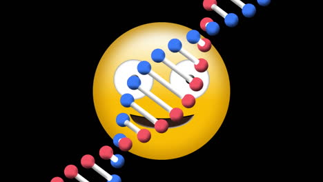animación del icono del emoji feliz sobre la cadena de adn
