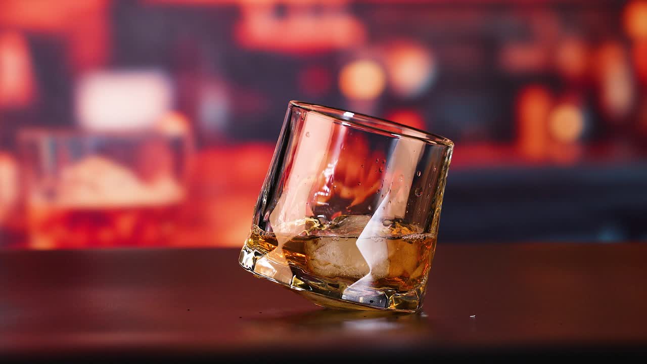 whisky vertiendo en un vaso con hielo