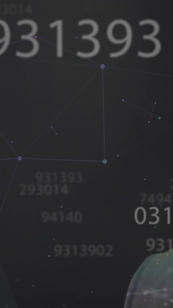 Multiple numbers changing over man smiling against network of connections