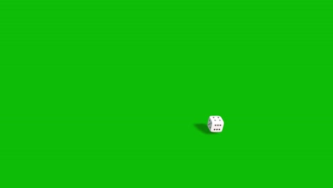 casino white dice rolling and landing on number 6 on green screen 3d animation