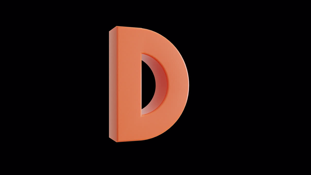 Animated 3D Orange Letter D Rotating on Black Background