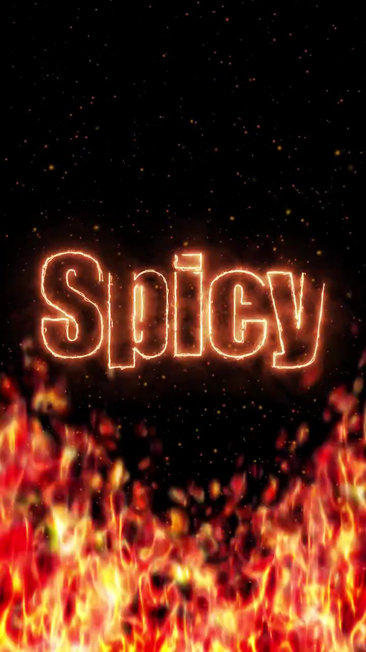 Glowing orange text floats above realistic burning flames with rising sparks on black background