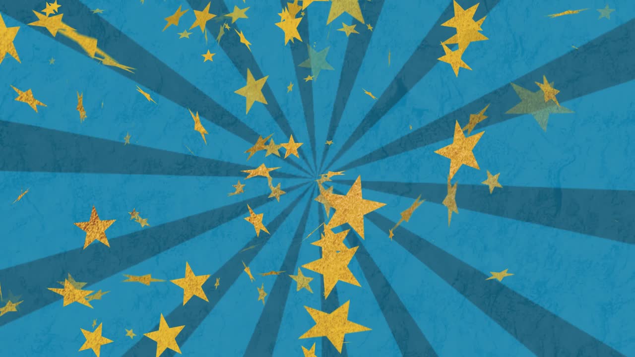 animación de estrellas sobre un fondo giratorio de rayas azules