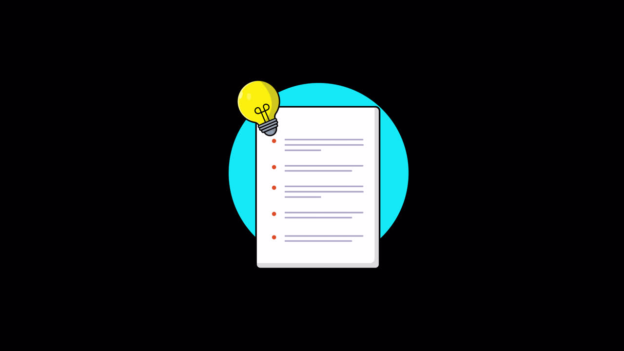 Documento animato con lampadina che si accende per un'idea