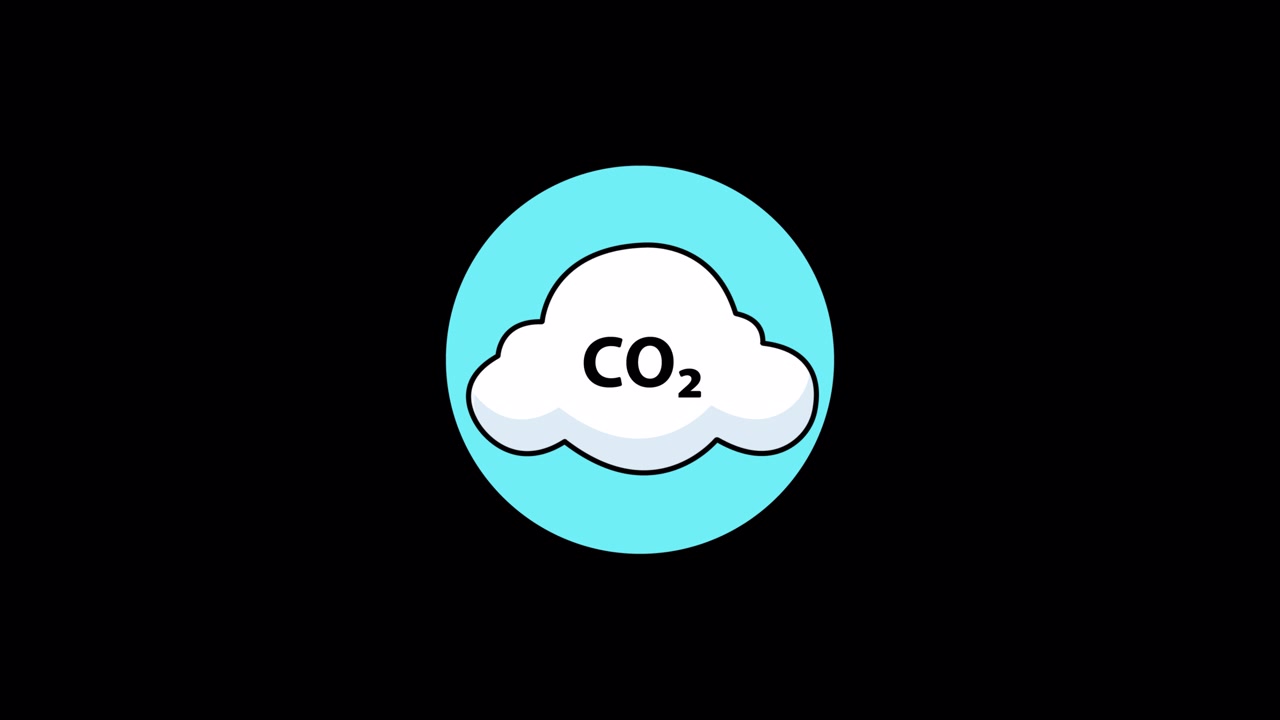 Icono animado de nube de CO2 sobre fondo negro