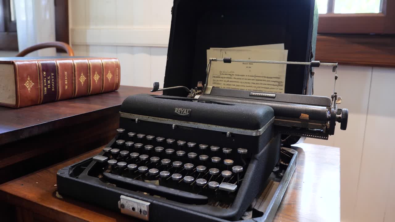 James Norman Hall's typewriter and writings, Papeete,Tahiti.