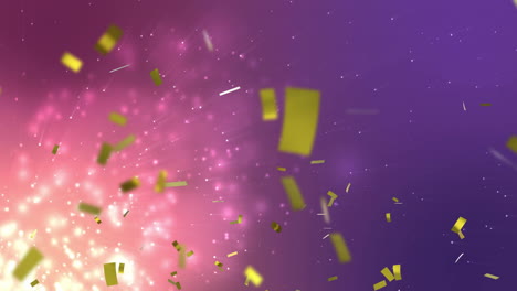 golden confetti falling animation over pink and purple starry background