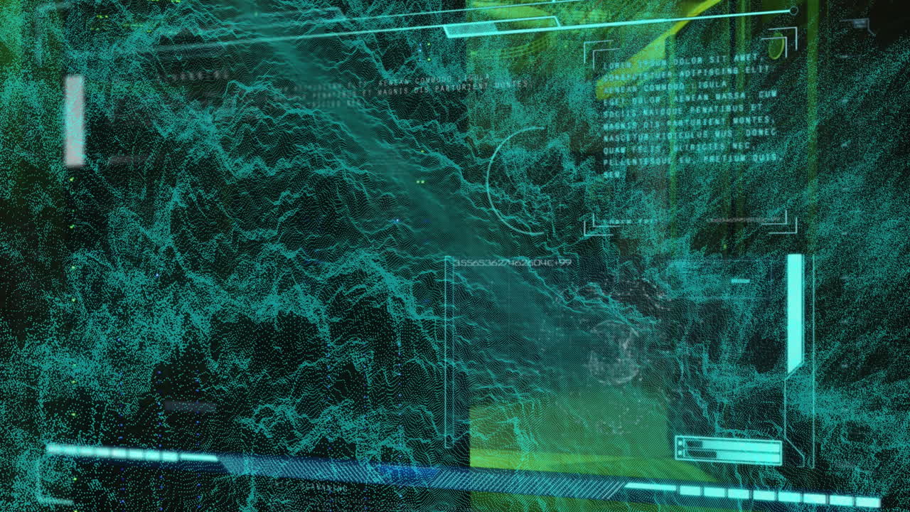 Animation of data processing and shapes on black background