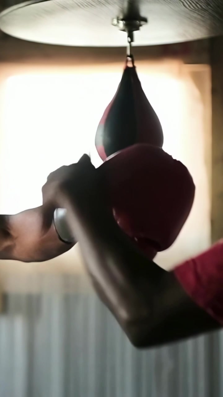 Video verticale: Allenatore che posiziona i guantoni e inizia un esercizio di boxe con i colpitori, pugile che sferra pugni con guantoni rossi.