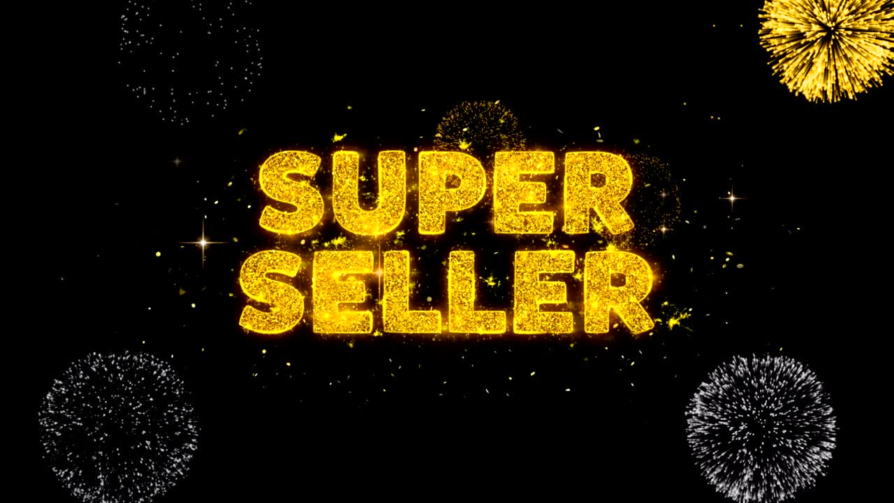 슈퍼 셀러 텍스트는 반이는 황금 입자 불꽃놀이를 보여줍니다.