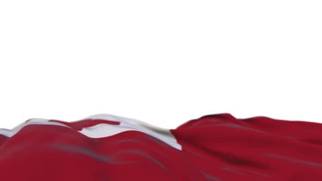 tonga fabric flag waving on the wind loop. tonga embroidery stitched cloth banner swaying on the breeze. half-filled white background. place for text. 20 seconds loop.