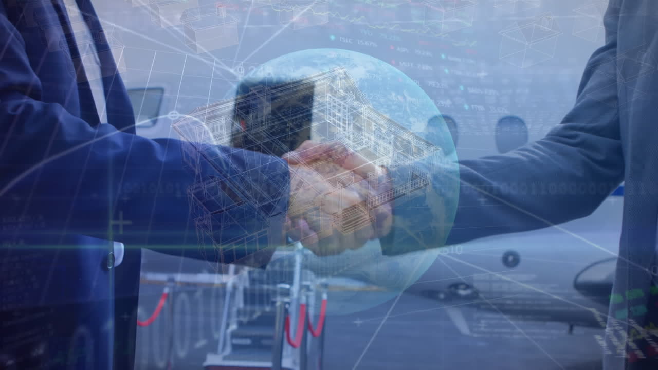 공항에서 다양한 사업가들에 대한 데이터 처리 및 세계관의 애니메이션