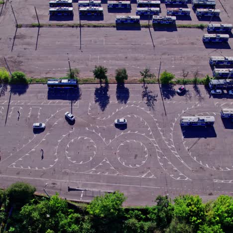 aerial view of a driving school with tram parking