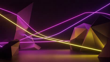 a breathtaking display of abstract geometry and neon light interplay creating a futuristic aesthetic in a dark environment