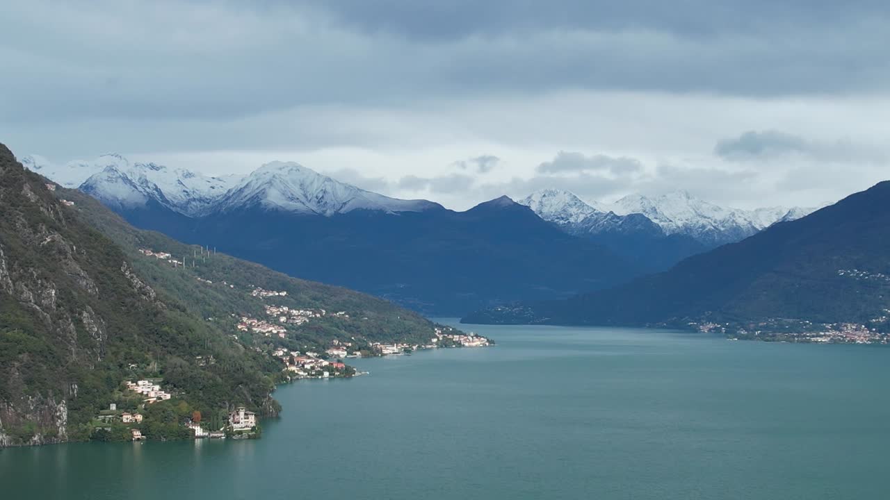 Scenic aerial view of the beautiful Italian Alps and lakes