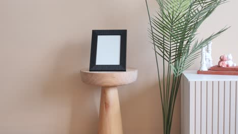 simple home decor with a photo frame and plant