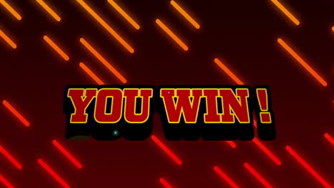 you win! text animation over red and orange diagonal lines