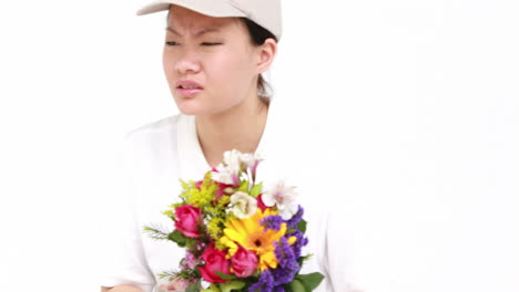 Happy-flower-delivery-woman-looking-for-signature