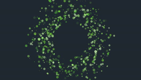 a dynamic circular design featuring green dots on a black background creates a visually striking pattern. the arrangement suggests motion and energy, evoking a sense of movement and vitality