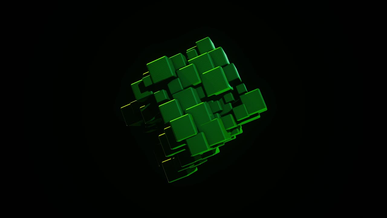 Abstract Green and Yellow 3D Cubes