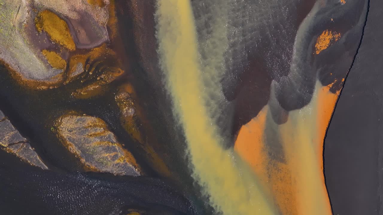 Aerial view of a colorful river landscape