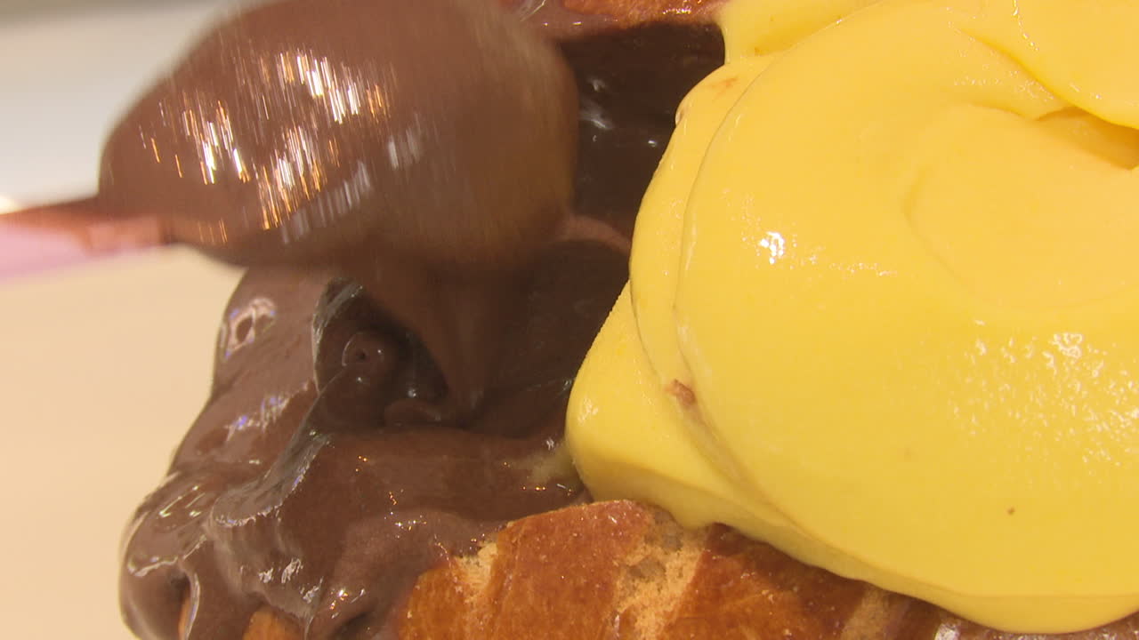 Chocolate and Yellow Ice Cream Dessert