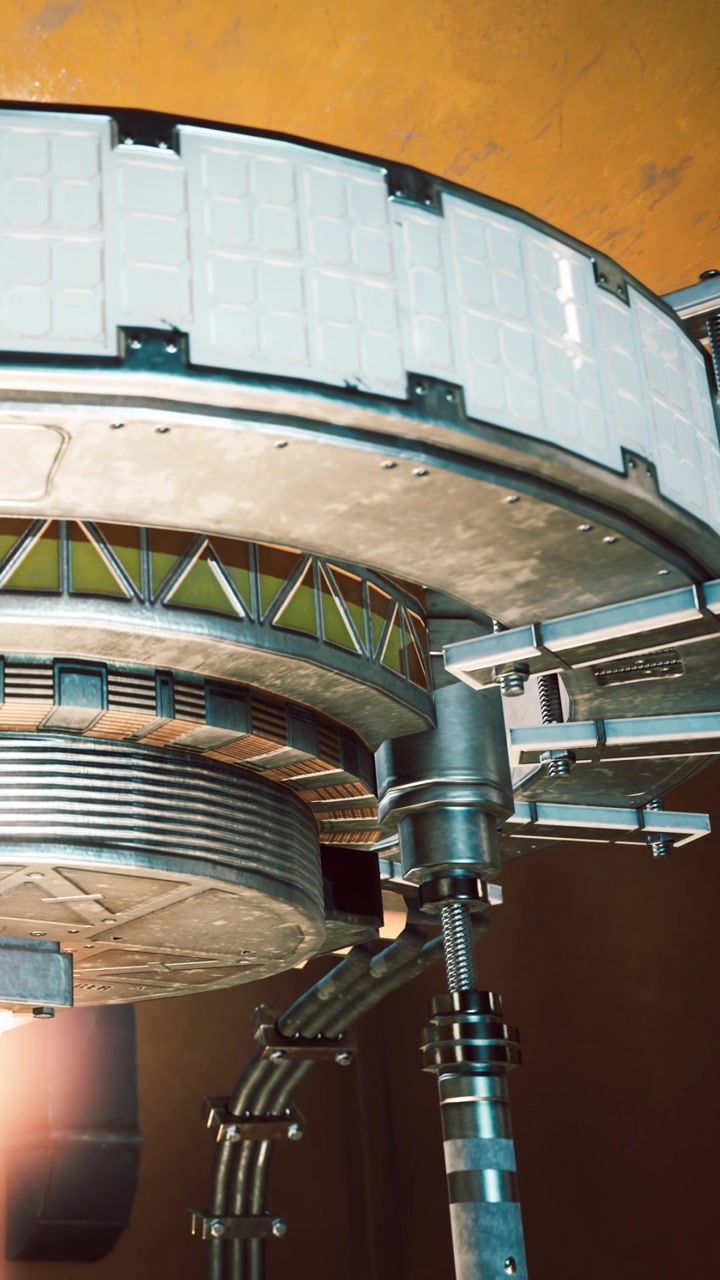 Unique machine with circular design and metal structure in indoor space