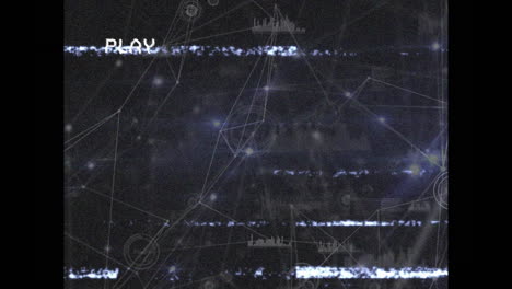 animación de la interfaz digital de reproducción en pantalla con glitch y red de conexiones