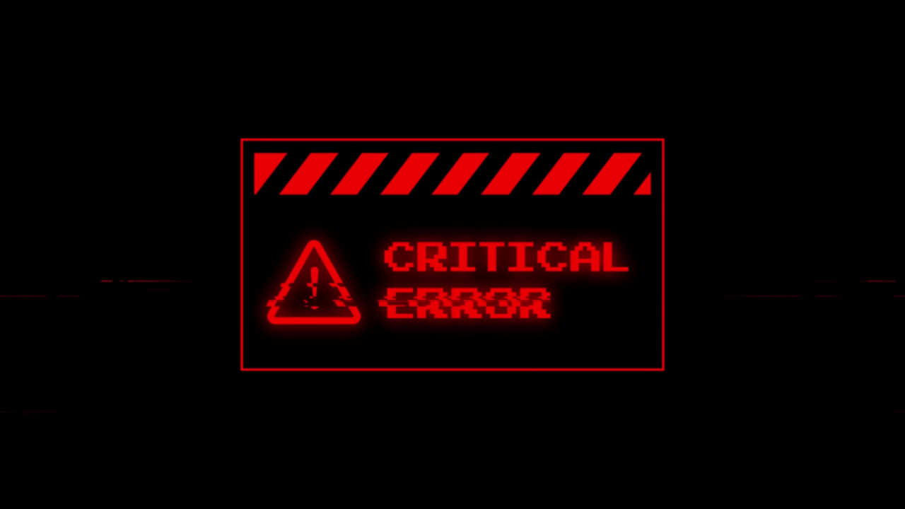 Red Critical Error Message with Glitch Effect on Black Screen