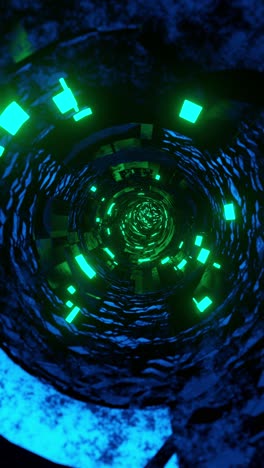 circular animation of green light in the dark. vertical looped animation