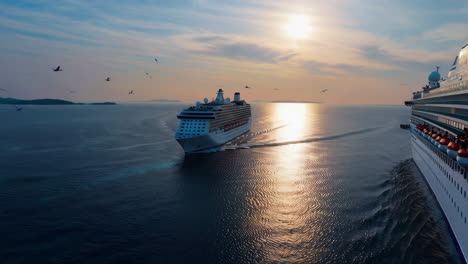 cruise ships at sunset