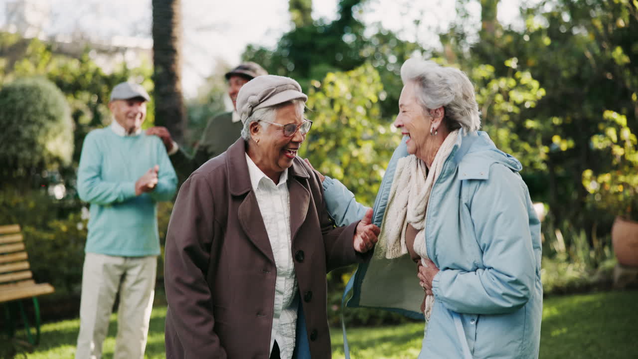 Seniors chatting in the garden
