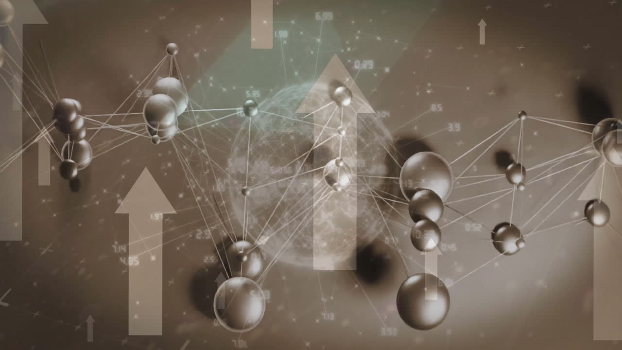 회색 배경 위에 연결 네트워크와 데이터 처리의 애니메이션